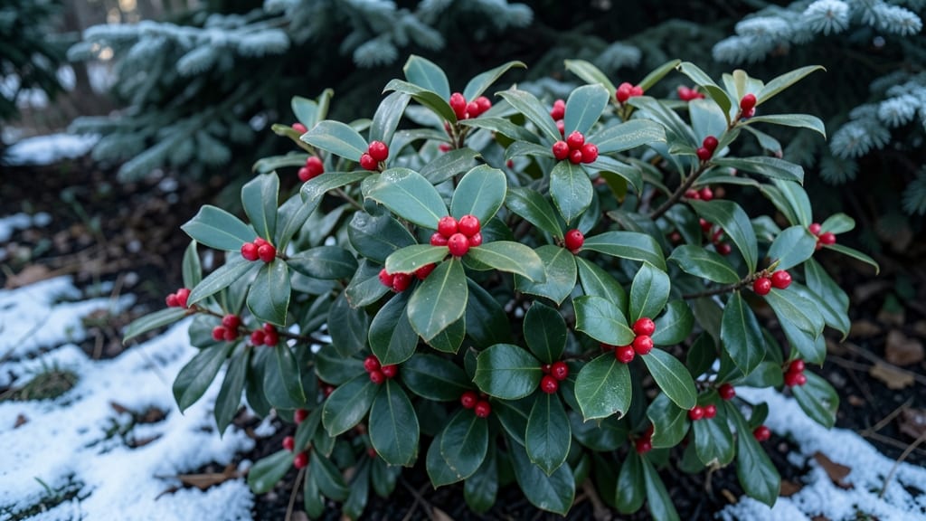 Wintergreen Holly with Red Berries