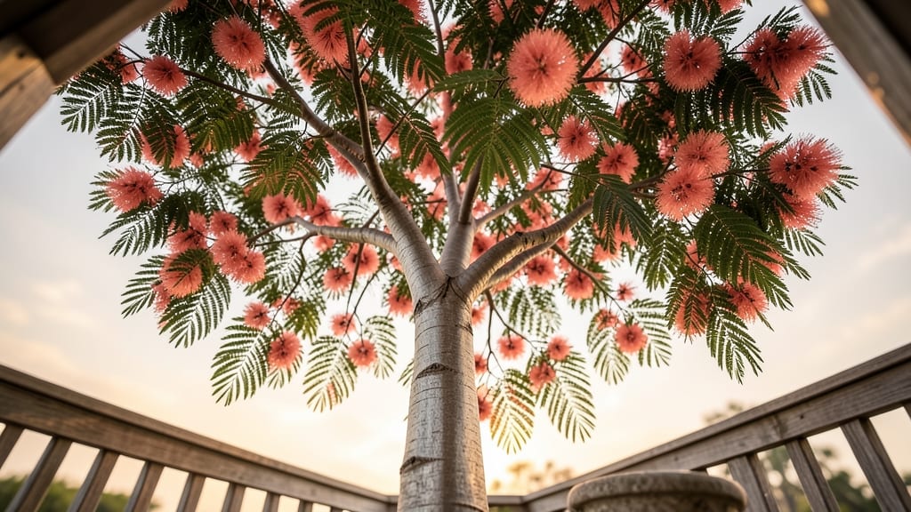 Mimosa Tree for Fuzzy Pink-Coral Clusters