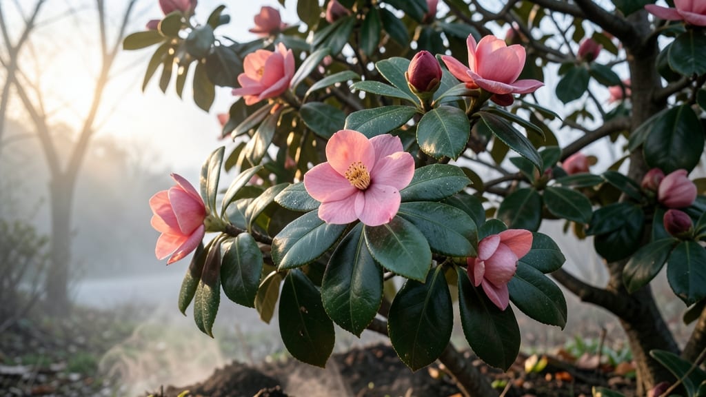 Camellia Bush for Winter Blooms and Glossy Leaves