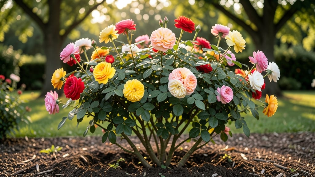 Multicolored Rose Bushes: Layered Trimming for Vibrant Blooms All Year